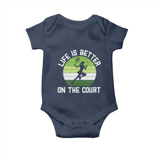 Life Is Better On The Court Baby Onesie Vintage Retro Tennis Girl Gift TS12 Navy Print Your Wear