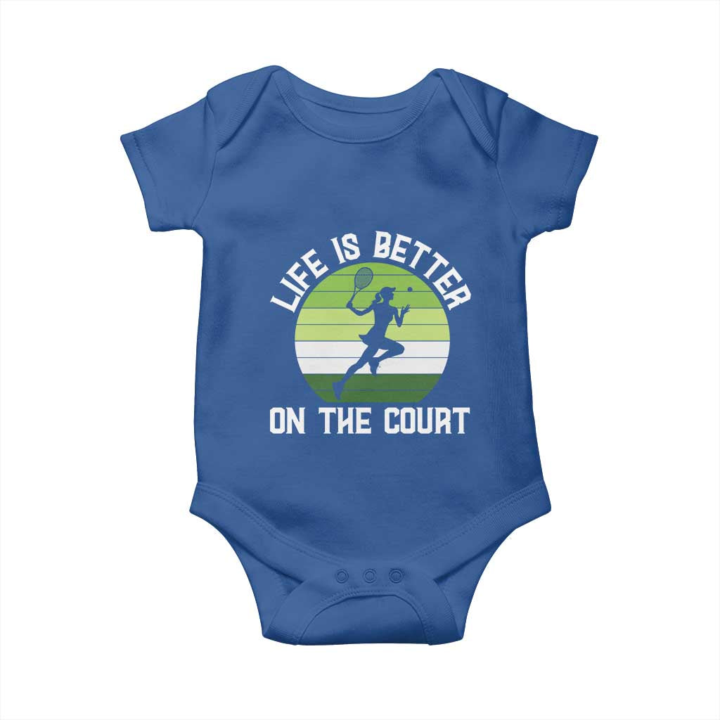 Life Is Better On The Court Baby Onesie Vintage Retro Tennis Girl Gift TS12 Royal Blue Print Your Wear