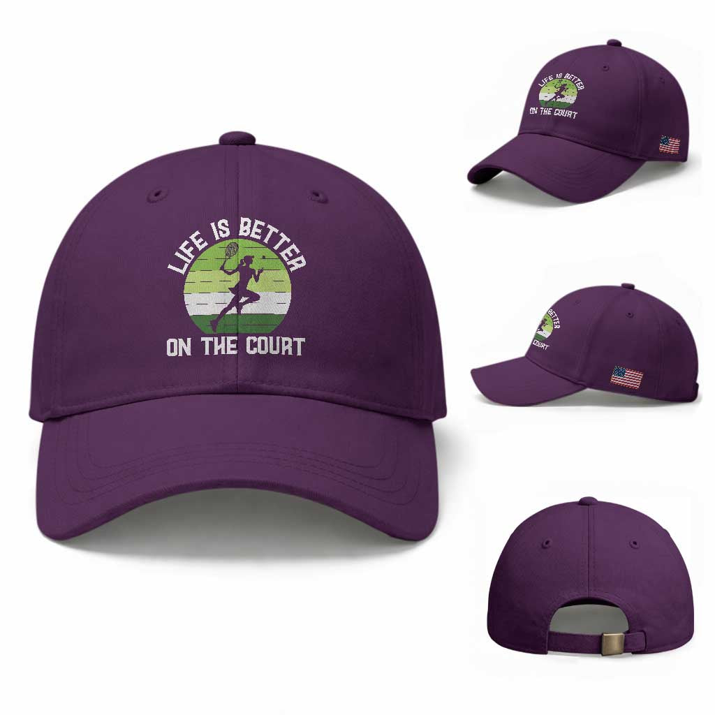Life Is Better On The Court Baseball Cap Vintage Retro Tennis Girl Gift TS12 Baseball Cap Universal Fit Purple Print Your Wear