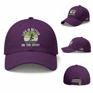 Life Is Better On The Court Baseball Cap Vintage Retro Tennis Girl Gift TS12 Baseball Cap Universal Fit Purple Print Your Wear