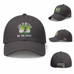 Life Is Better On The Court Baseball Cap Vintage Retro Tennis Girl Gift TS12 Baseball Cap Universal Fit Dark Gray Print Your Wear