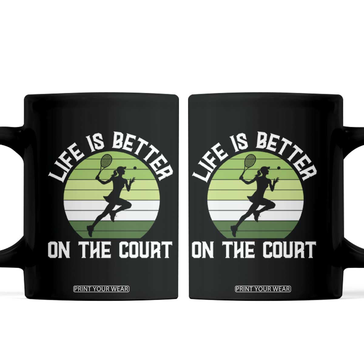 Life Is Better On The Court Coffee Mug Vintage Retro Tennis Girl Gift TS12 Black Print Your Wear