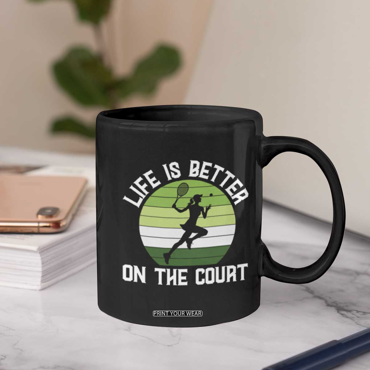 Life Is Better On The Court Coffee Mug Vintage Retro Tennis Girl Gift TS12 Print Your Wear