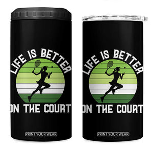 Life Is Better On The Court 4 in 1 Can Cooler Tumbler Vintage Retro Tennis Girl Gift TS12 One Size: 16 oz Black Print Your Wear
