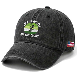 Life Is Better On The Court Washed Cotton Baseball Cap Vintage Retro Tennis Girl Gift TS12 Print Your Wear