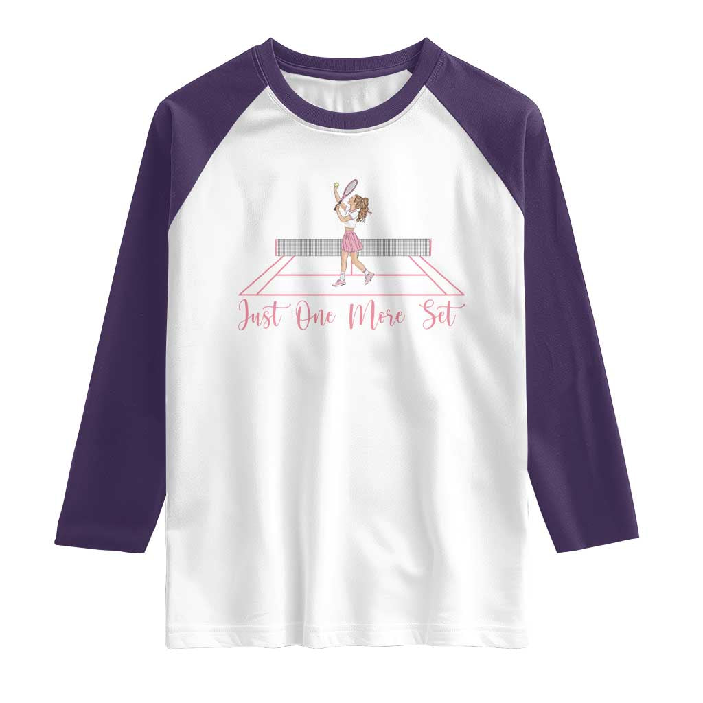 Just One More Set Raglan Shirt Funny Tennis Player Gift For Women TS12 White Purple Print Your Wear