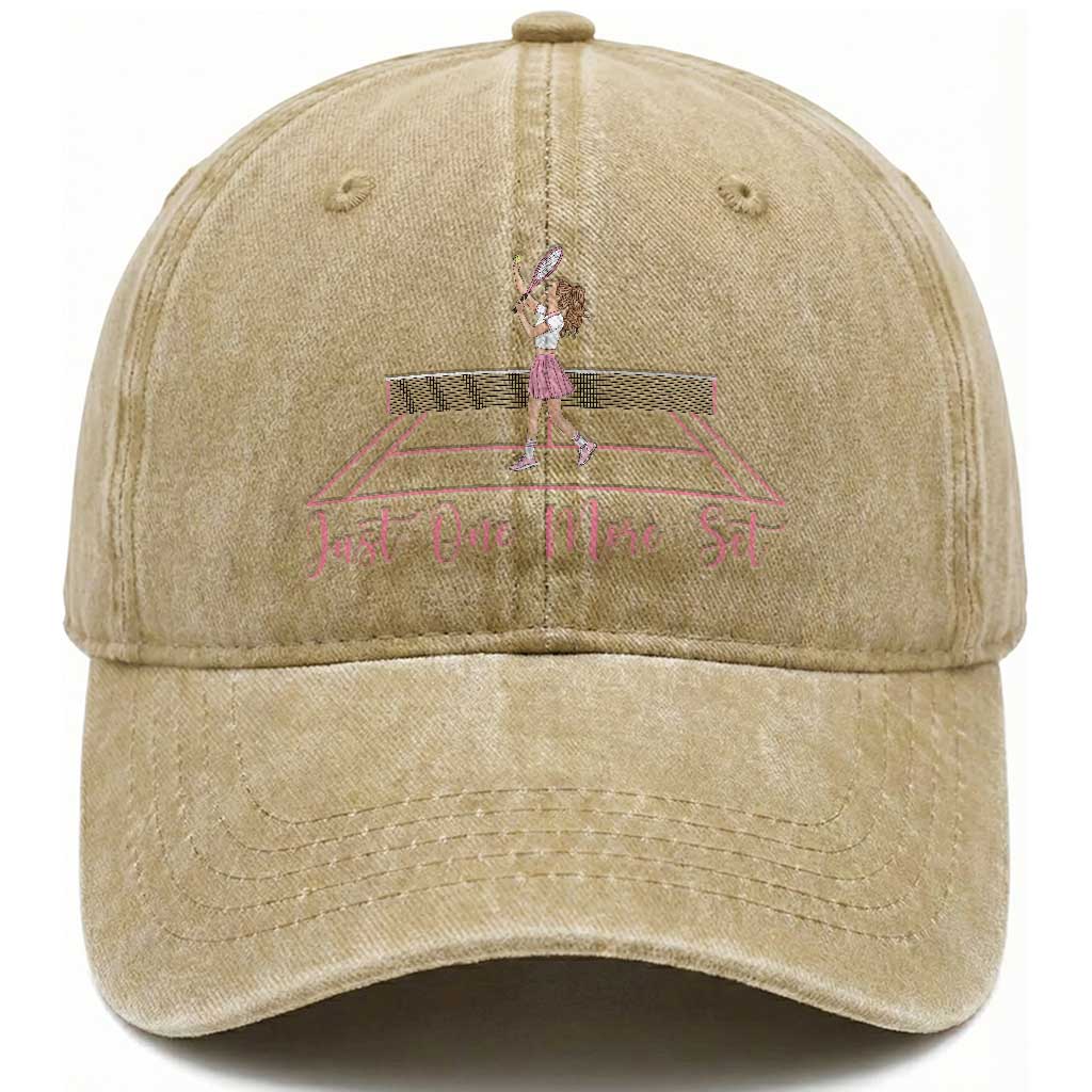 Just One More Set Washed Cotton Baseball Cap Funny Tennis Player Gift For Women TS12 Print Your Wear