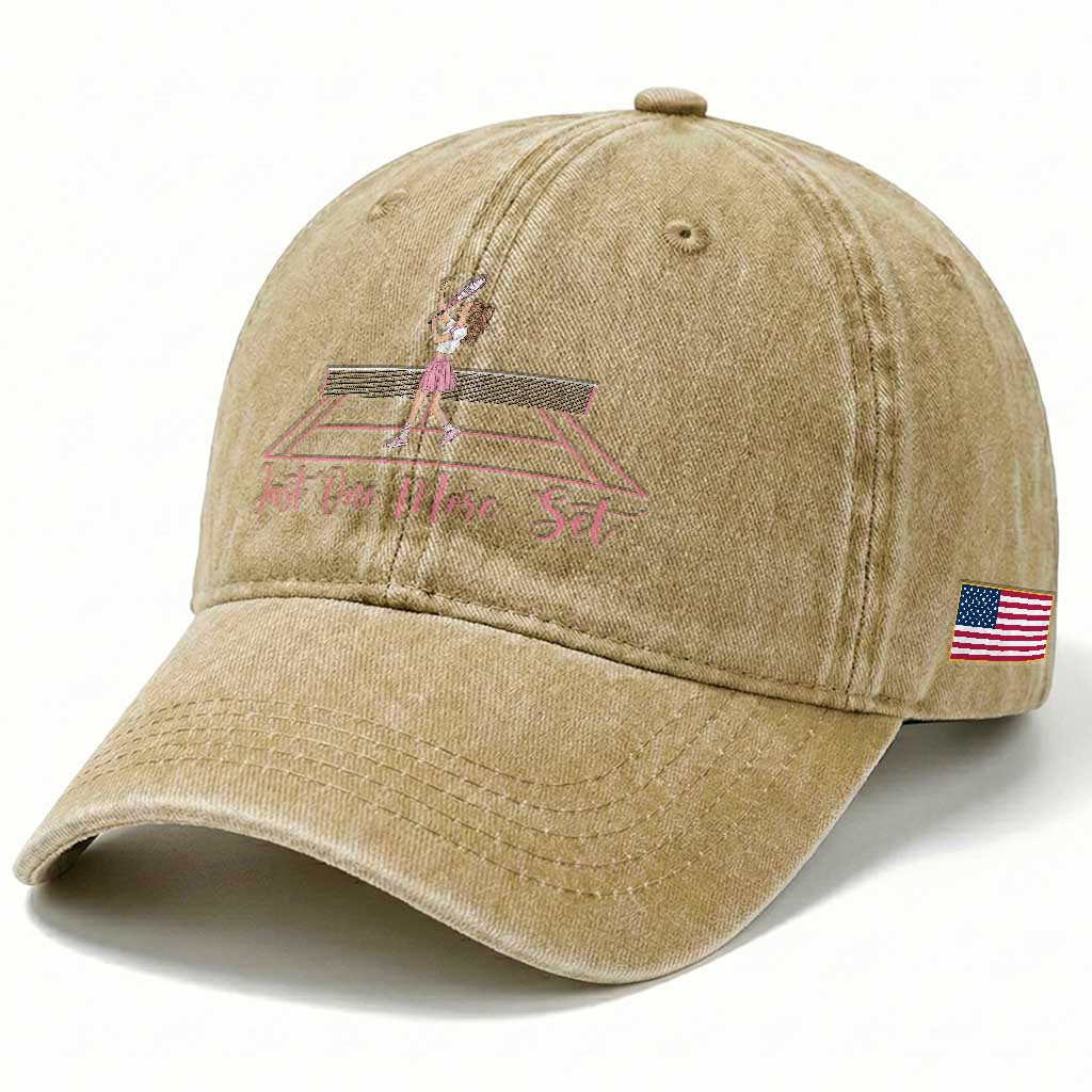 Just One More Set Washed Cotton Baseball Cap Funny Tennis Player Gift For Women TS12 Print Your Wear