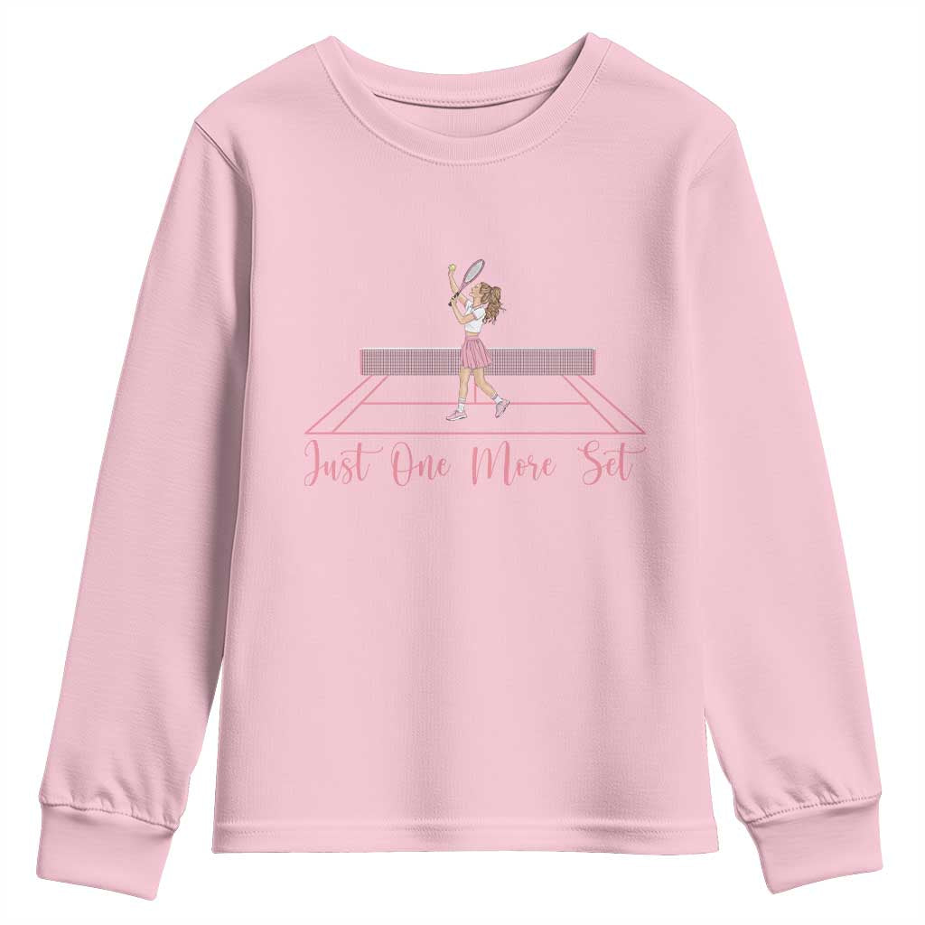 Just One More Set Youth Sweatshirt Funny Tennis Player Gift For Women TS12 Light Pink Print Your Wear