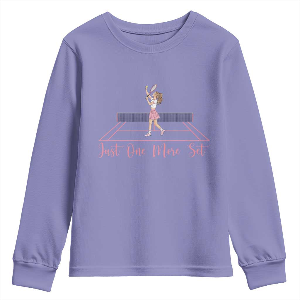 Just One More Set Youth Sweatshirt Funny Tennis Player Gift For Women TS12 Violet Print Your Wear