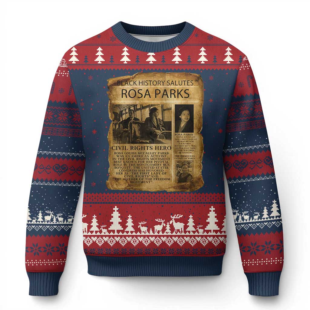 Rosa Parks Ugly Christmas Sweater Female Empowerment History Gift TS12 Navy Red Print Your Wear