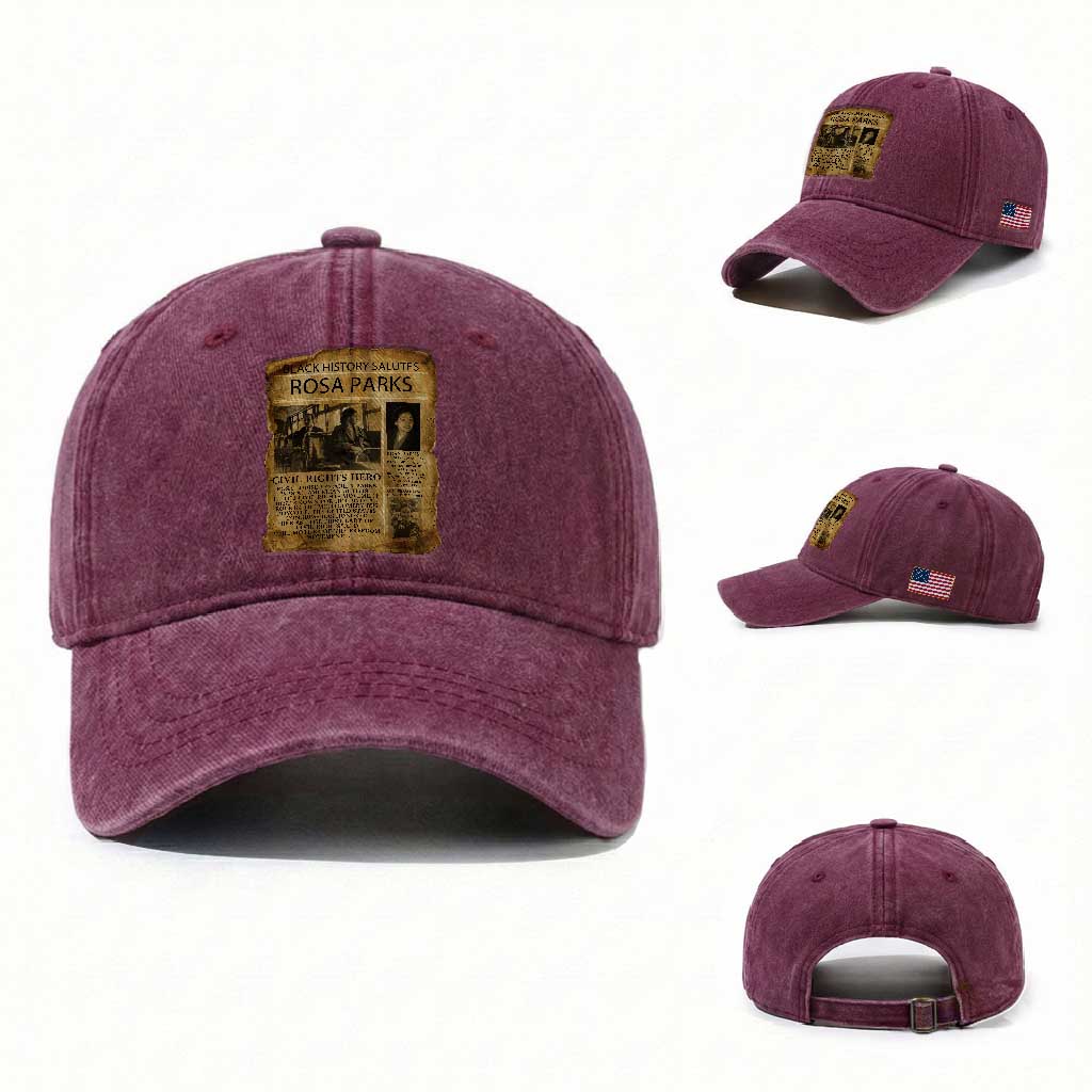 Rosa Parks Washed Cotton Baseball Cap Female Empowerment History Gift TS12 Washed Cap Universal Fit Burgundy Print Your Wear