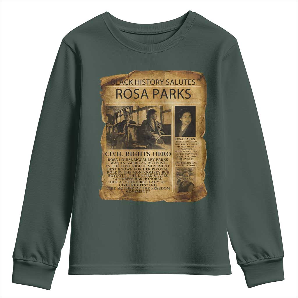 Rosa Parks Youth Sweatshirt Female Empowerment History Gift TS12 Dark Forest Green Print Your Wear