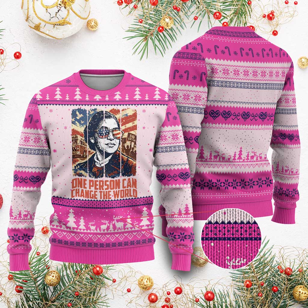 Rosa Parks Civil Rights Legacy Ugly Christmas Sweater One Person Can Change The World TS12 Hot Pink Print Your Wear