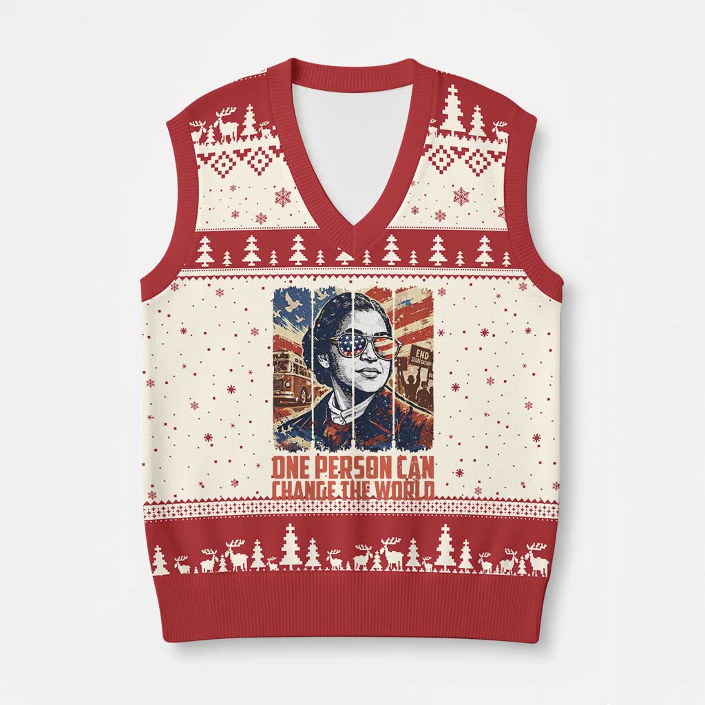 Rosa Parks Civil Rights Legacy V-Neck Knit Sweater Vest One Person Can Change The World TS12 Beige Red Print Your Wear