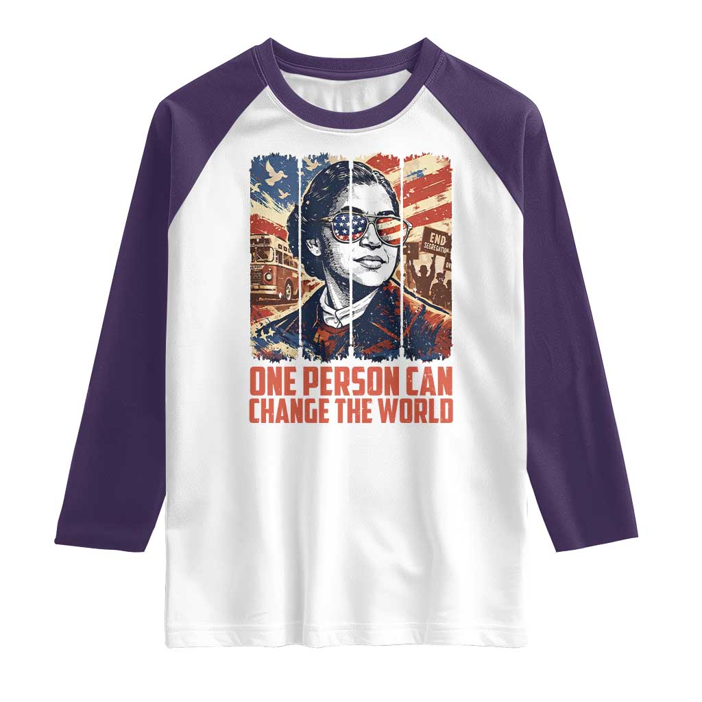 Rosa Parks Civil Rights Legacy Raglan Shirt One Person Can Change The World TS12 White Purple Print Your Wear