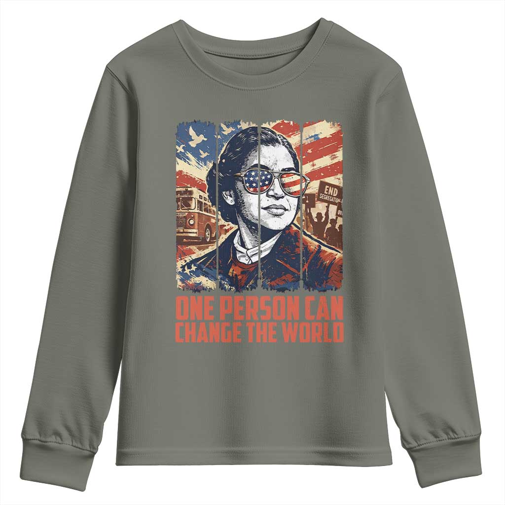 Rosa Parks Civil Rights Legacy Youth Sweatshirt One Person Can Change The World TS12 Military Green Print Your Wear