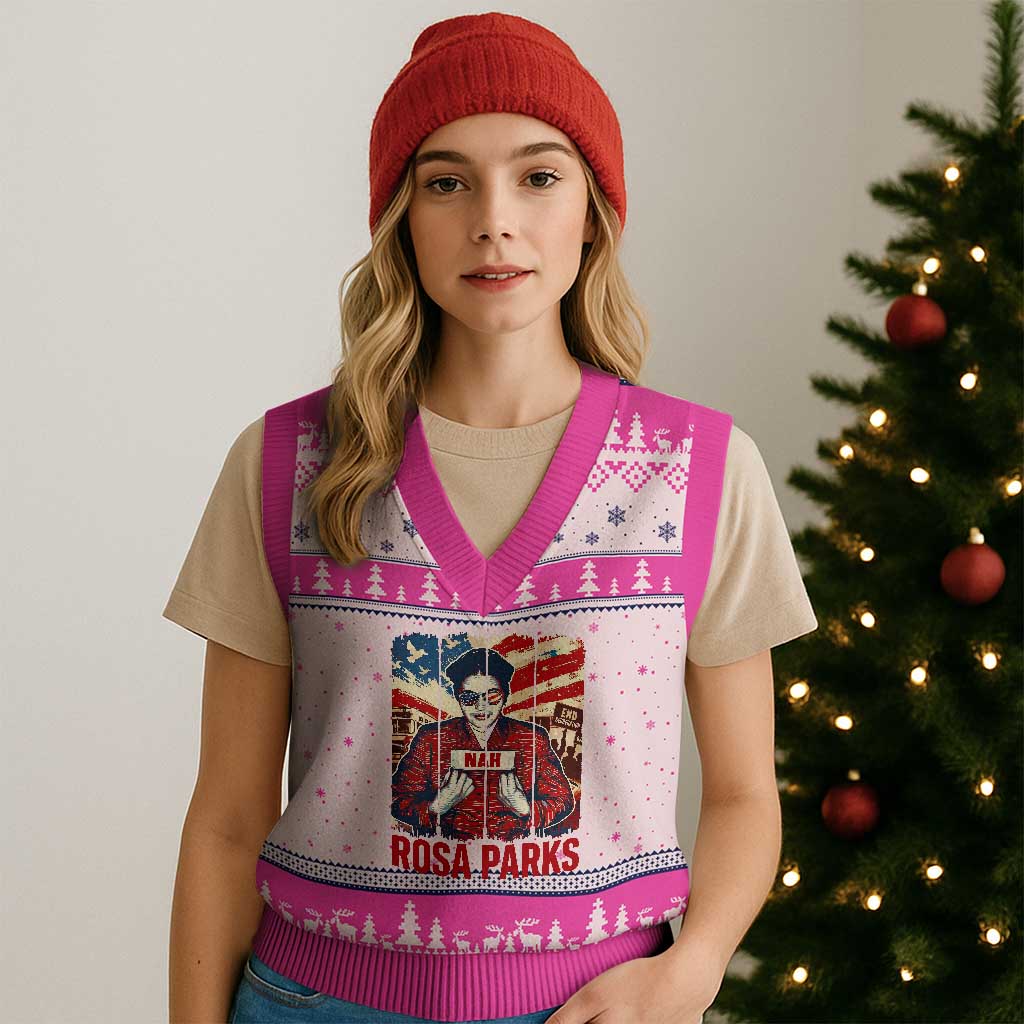 Nah Rosa Parks V-Neck Knit Sweater Vest Black History Month Gift TS12 Hot Pink Print Your Wear