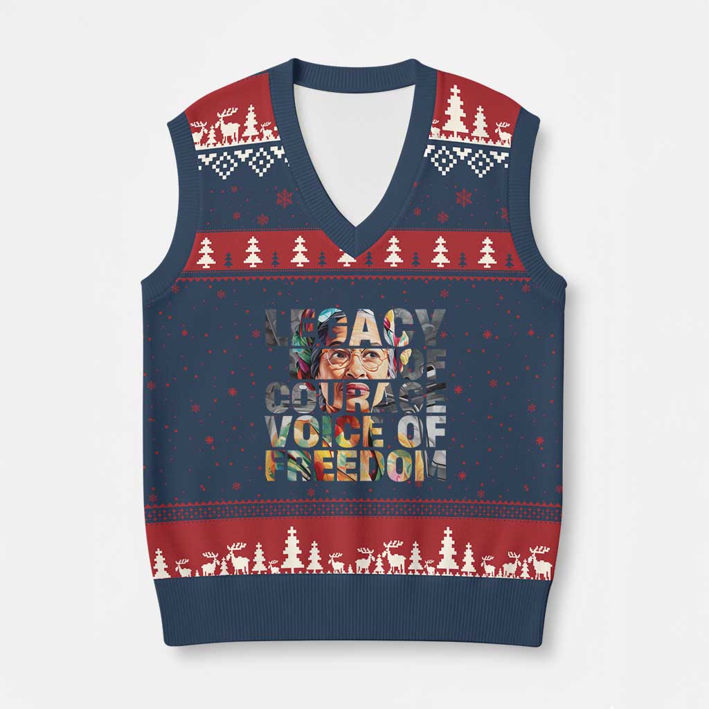 Rosa Parks V-Neck Knit Sweater Vest Legacy Of Courage Voice Of Freedom TS12 Navy Red Print Your Wear