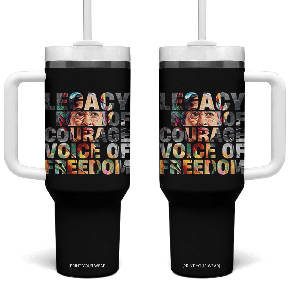 Rosa Parks Tumbler With Handle Legacy Of Courage Voice Of Freedom TS12 One Size: 40 oz Black Print Your Wear