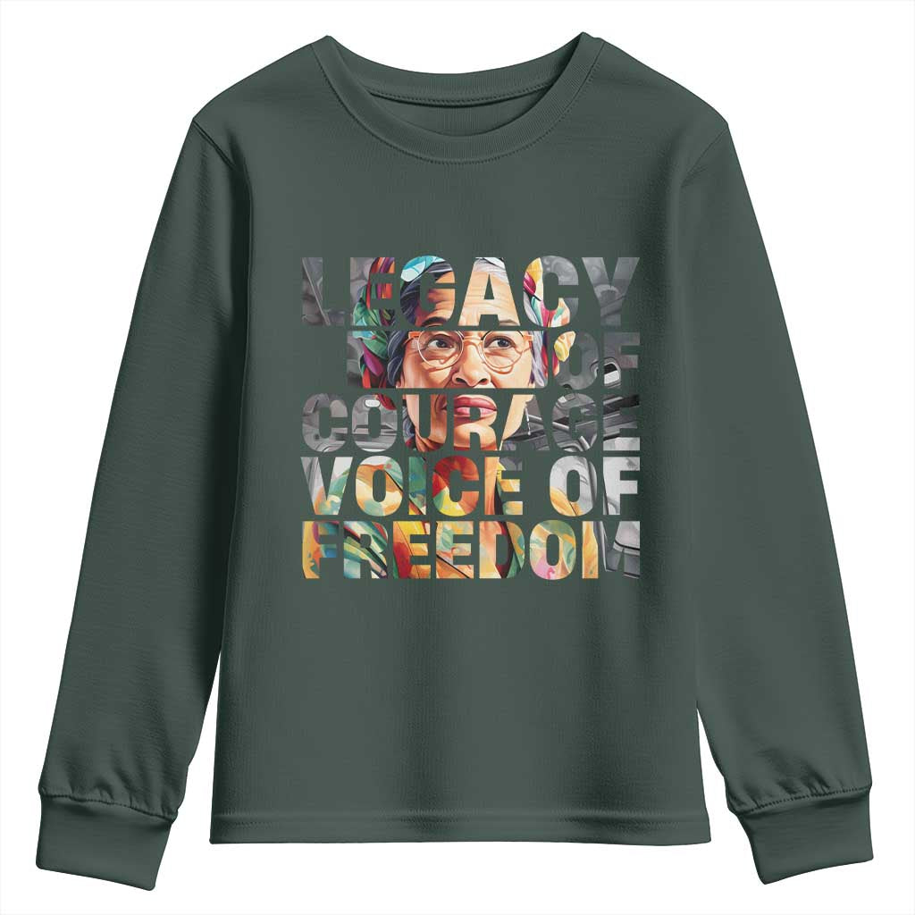 Rosa Parks Youth Sweatshirt Legacy Of Courage Voice Of Freedom TS12 Dark Forest Green Print Your Wear