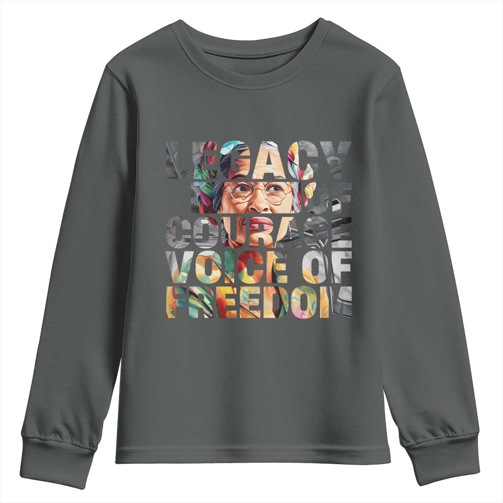 Rosa Parks Youth Sweatshirt Legacy Of Courage Voice Of Freedom TS12 Dark Heather Print Your Wear
