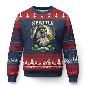Seattle Champions Fan Pride Ugly Christmas Sweater Football Fan Gift TS12 Navy Red Print Your Wear