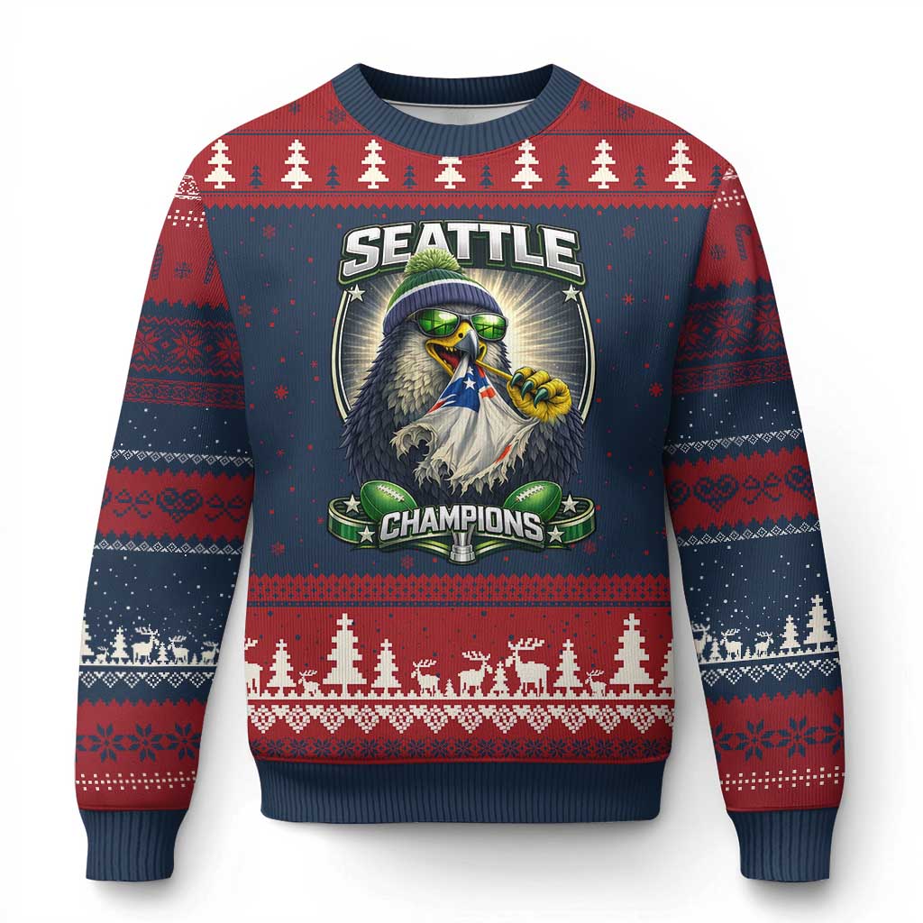 Seattle Champions Fan Pride Ugly Christmas Sweater Football Fan Gift TS12 Navy Red Print Your Wear