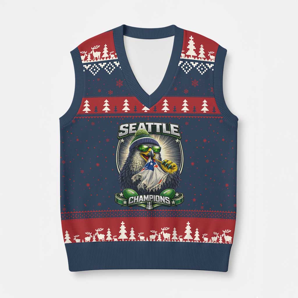 Seattle Champions Fan Pride V-Neck Knit Sweater Vest Football Fan Gift TS12 Navy Red Print Your Wear