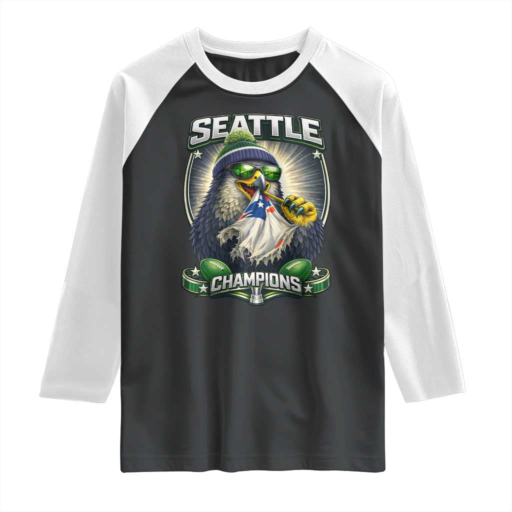 Seattle Champions Fan Pride Raglan Shirt Football Fan Gift TS12 Black White Print Your Wear