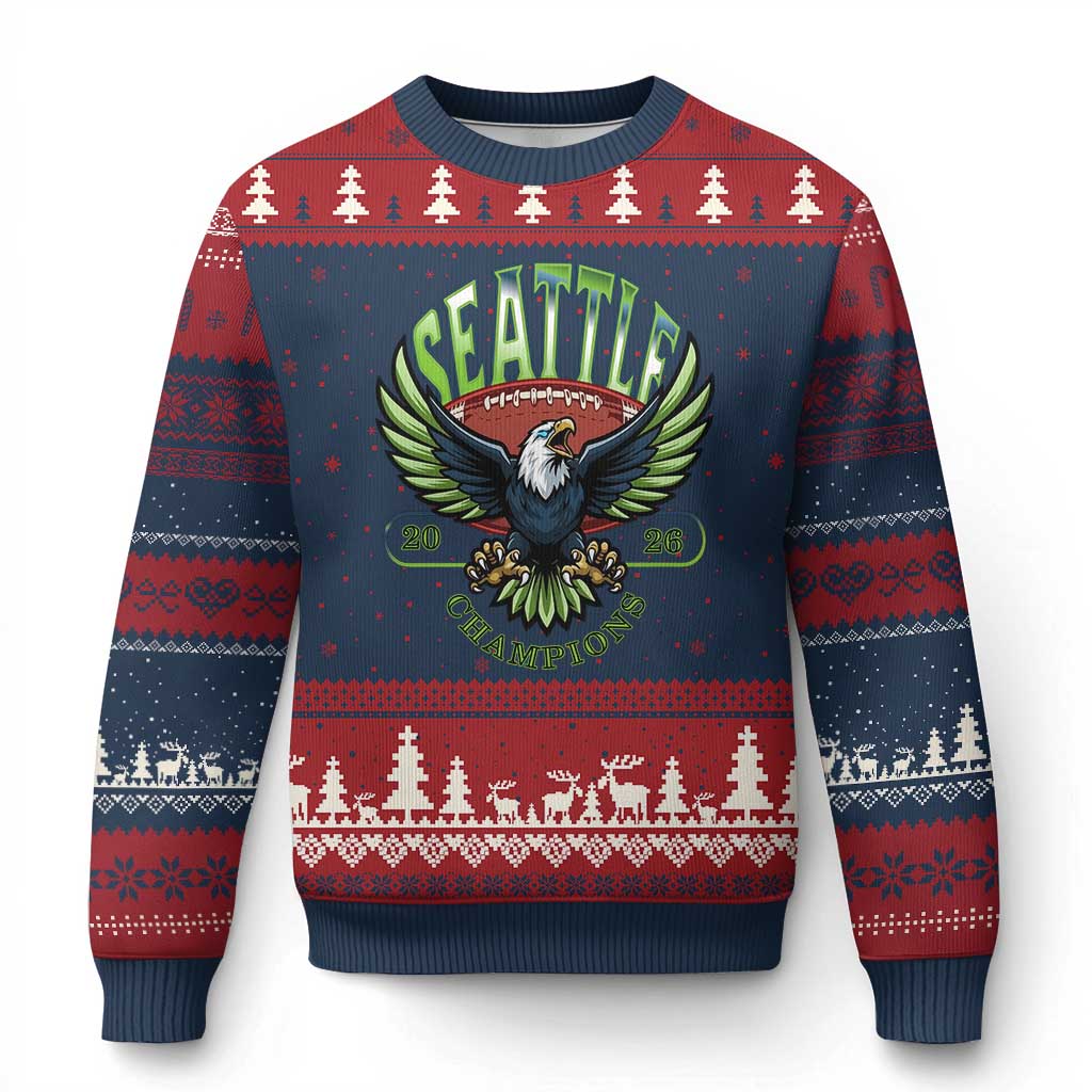Seattle Champions Fan Pride Ugly Christmas Sweater Gift For Football Lovers TS12 Navy Red Print Your Wear