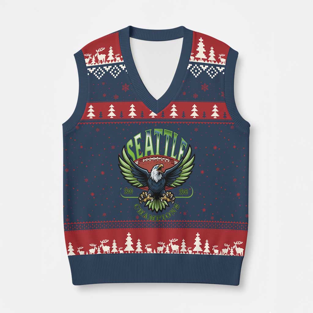 Seattle Champions Fan Pride V-Neck Knit Sweater Vest Gift For Football Lovers TS12 Navy Red Print Your Wear