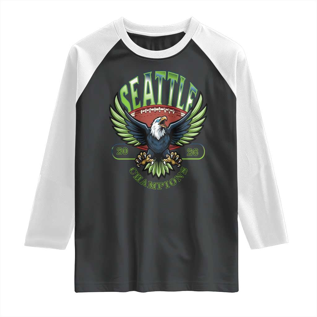 Seattle Champions Fan Pride Raglan Shirt Gift For Football Lovers TS12 Black White Print Your Wear