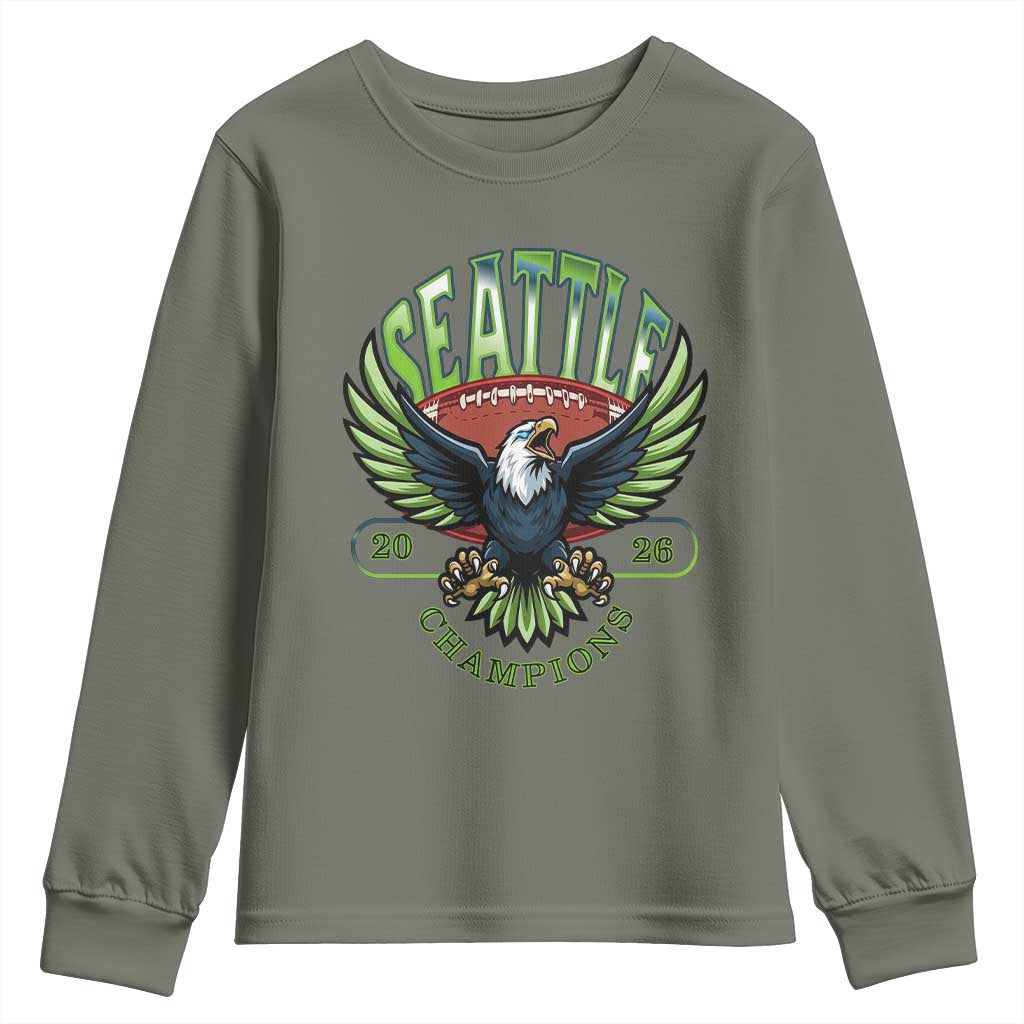 Seattle Champions Fan Pride Youth Sweatshirt Gift For Football Lovers TS12 Military Green Print Your Wear