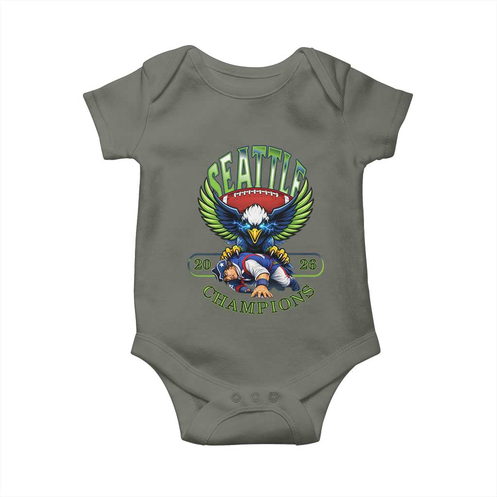 Funny Champion Seattle Dominates New England Baby Onesie 12s Fan Pride TS12 Military Green Print Your Wear