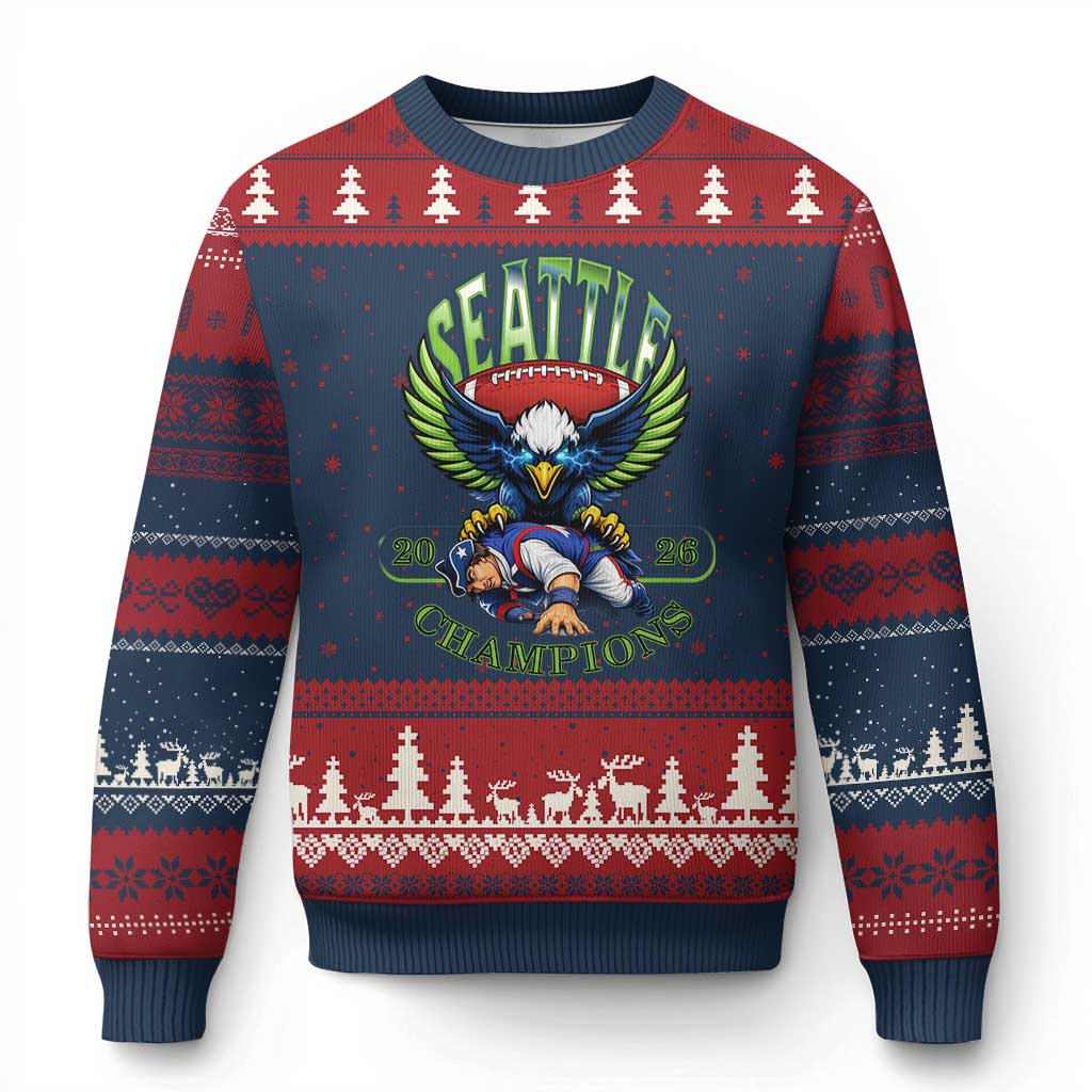 Funny Champion Seattle Dominates New England Ugly Christmas Sweater 12s Fan Pride TS12 Navy Red Print Your Wear