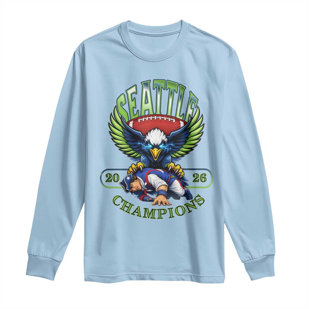 Funny Champion Seattle Dominates New England Long Sleeve Shirt 12s Fan Pride TS12 Light Blue Print Your Wear