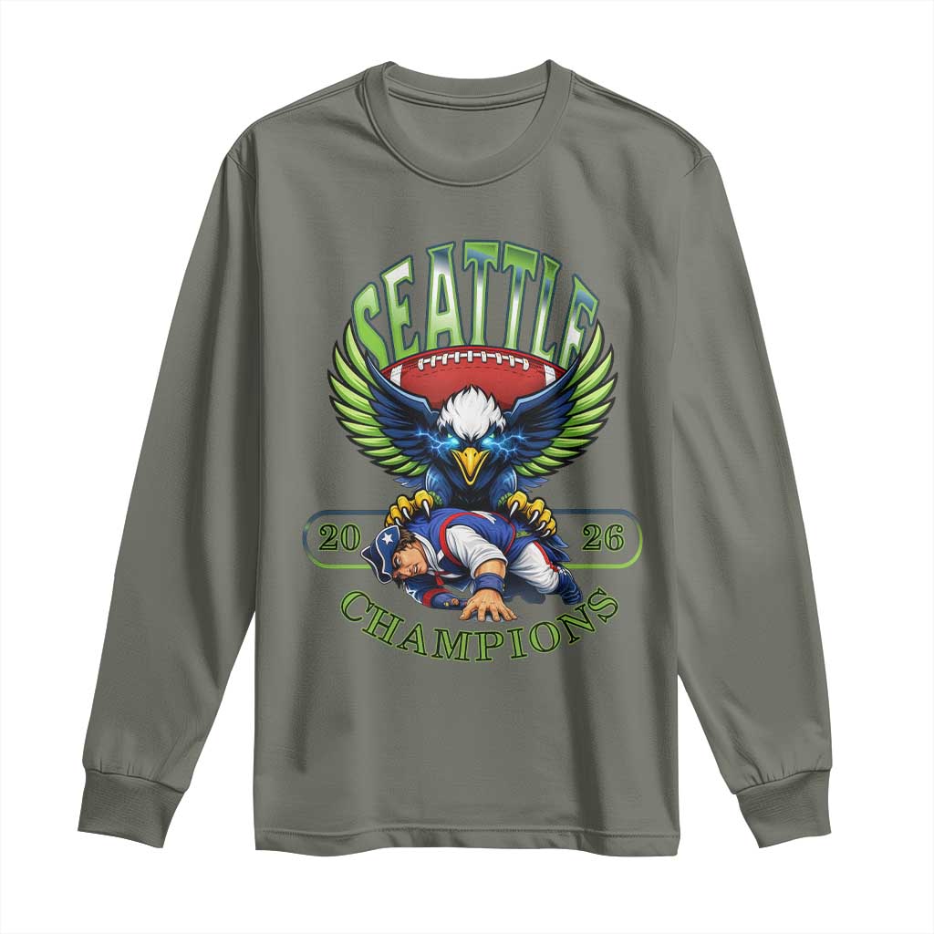 Funny Champion Seattle Dominates New England Long Sleeve Shirt 12s Fan Pride TS12 Military Green Print Your Wear