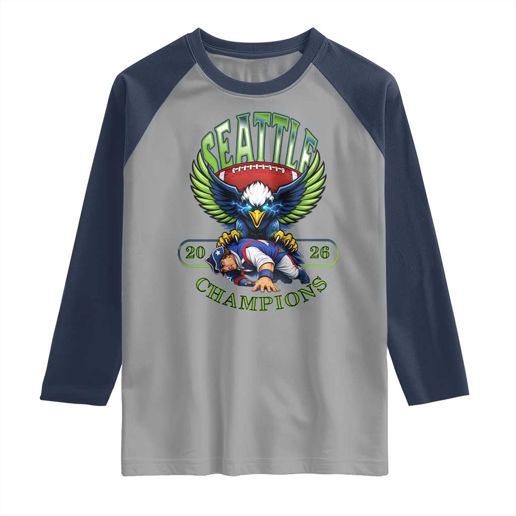 Funny Champion Seattle Dominates New England Raglan Shirt 12s Fan Pride TS12 Sport Gray Navy Print Your Wear
