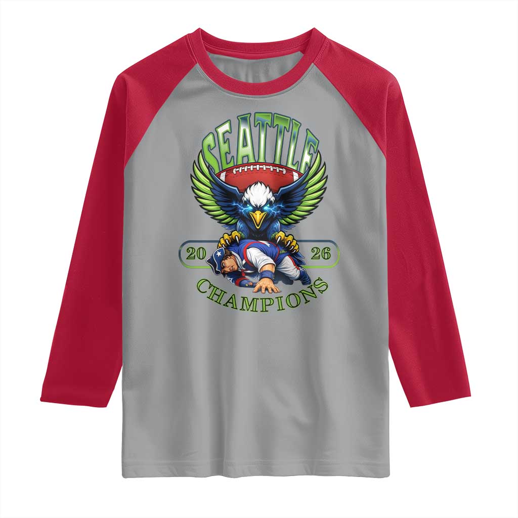 Funny Champion Seattle Dominates New England Raglan Shirt 12s Fan Pride TS12 Sport Gray Red Print Your Wear