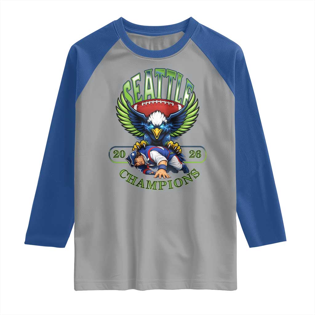 Funny Champion Seattle Dominates New England Raglan Shirt 12s Fan Pride TS12 Sport Gray Royal Print Your Wear