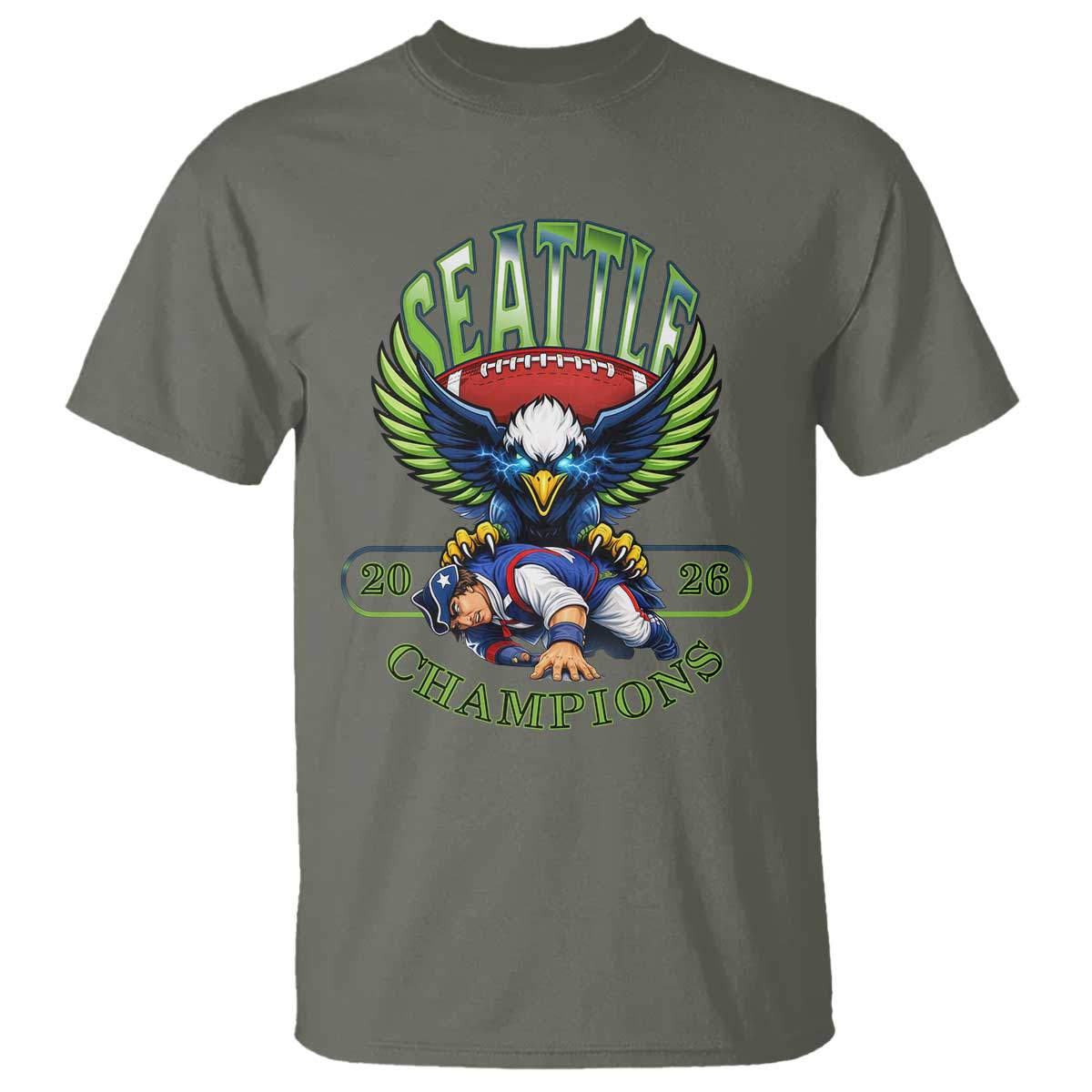Funny Champion Seattle Dominates New England T Shirt 12s Fan Pride TS12 Military Green Print Your Wear