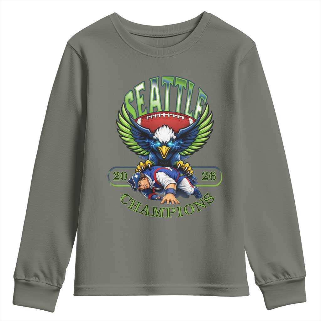 Funny Champion Seattle Dominates New England Youth Sweatshirt 12s Fan Pride TS12 Military Green Print Your Wear