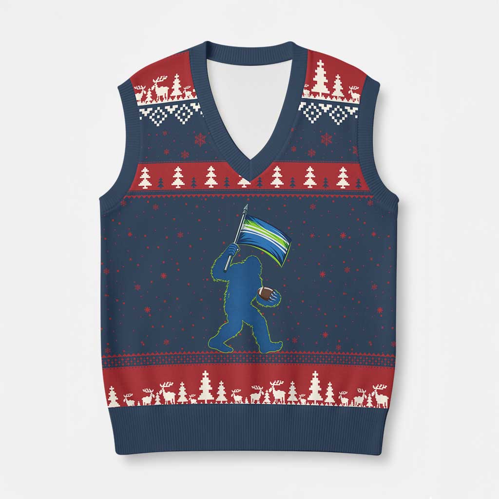 Bigfoot Seattle Sports Fan V-Neck Knit Sweater Vest Sasquatch 12s Pride Gift TS12 Navy Red Print Your Wear