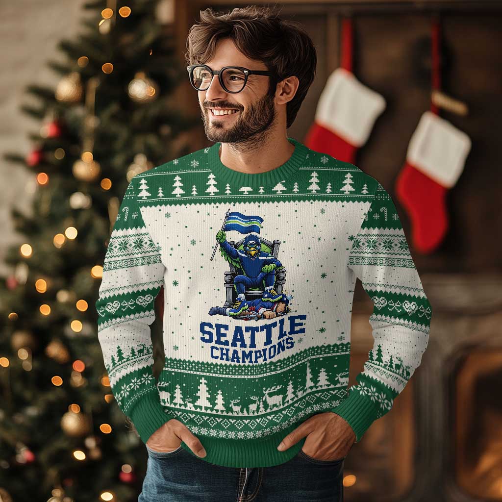 Funny Seattle Clobbers New England Ugly Christmas Sweater Football Game Day TS12 Beige Green Print Your Wear