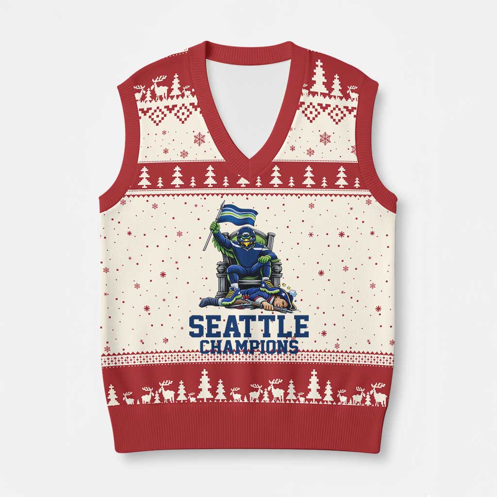 Funny Seattle Clobbers New England V-Neck Knit Sweater Vest Football Game Day TS12 Beige Red Print Your Wear