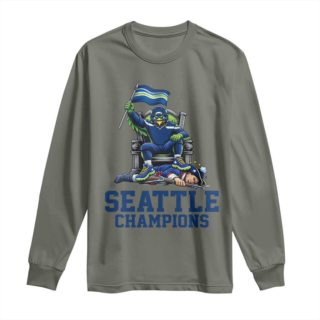 Funny Seattle Clobbers New England Long Sleeve Shirt Football Game Day TS12 Military Green Print Your Wear