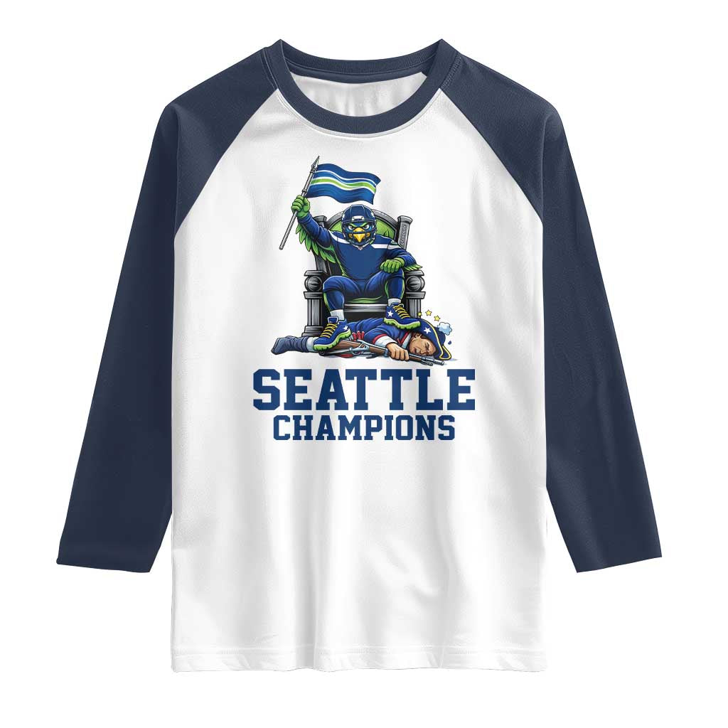 Funny Seattle Clobbers New England Raglan Shirt Football Game Day TS12 White Navy Print Your Wear