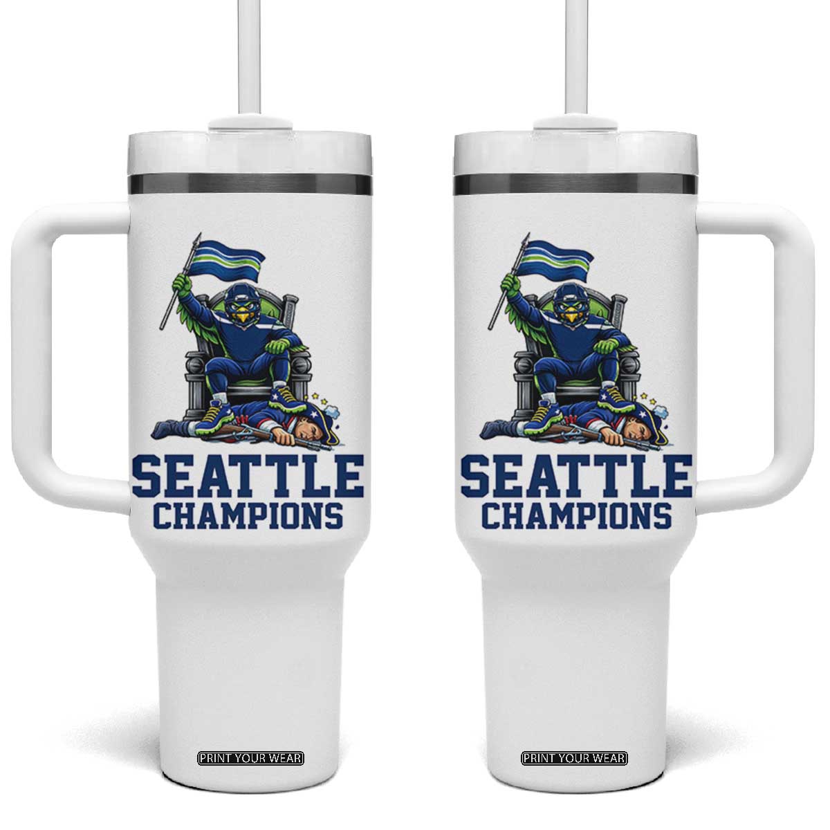 Funny Seattle Clobbers New England Tumbler With Handle Football Game Day TS12 One Size: 40 oz White Print Your Wear
