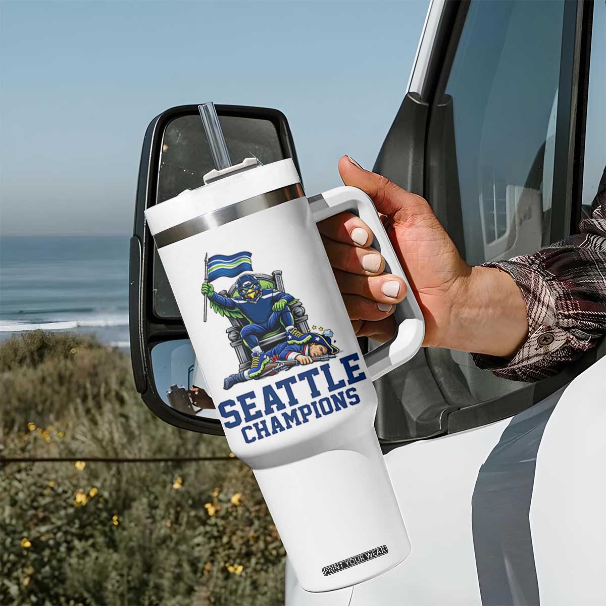 Funny Seattle Clobbers New England Tumbler With Handle Football Game Day TS12 Print Your Wear